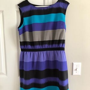 LOFT Striped Midi Dress - Blue, Purple, Black, Gray